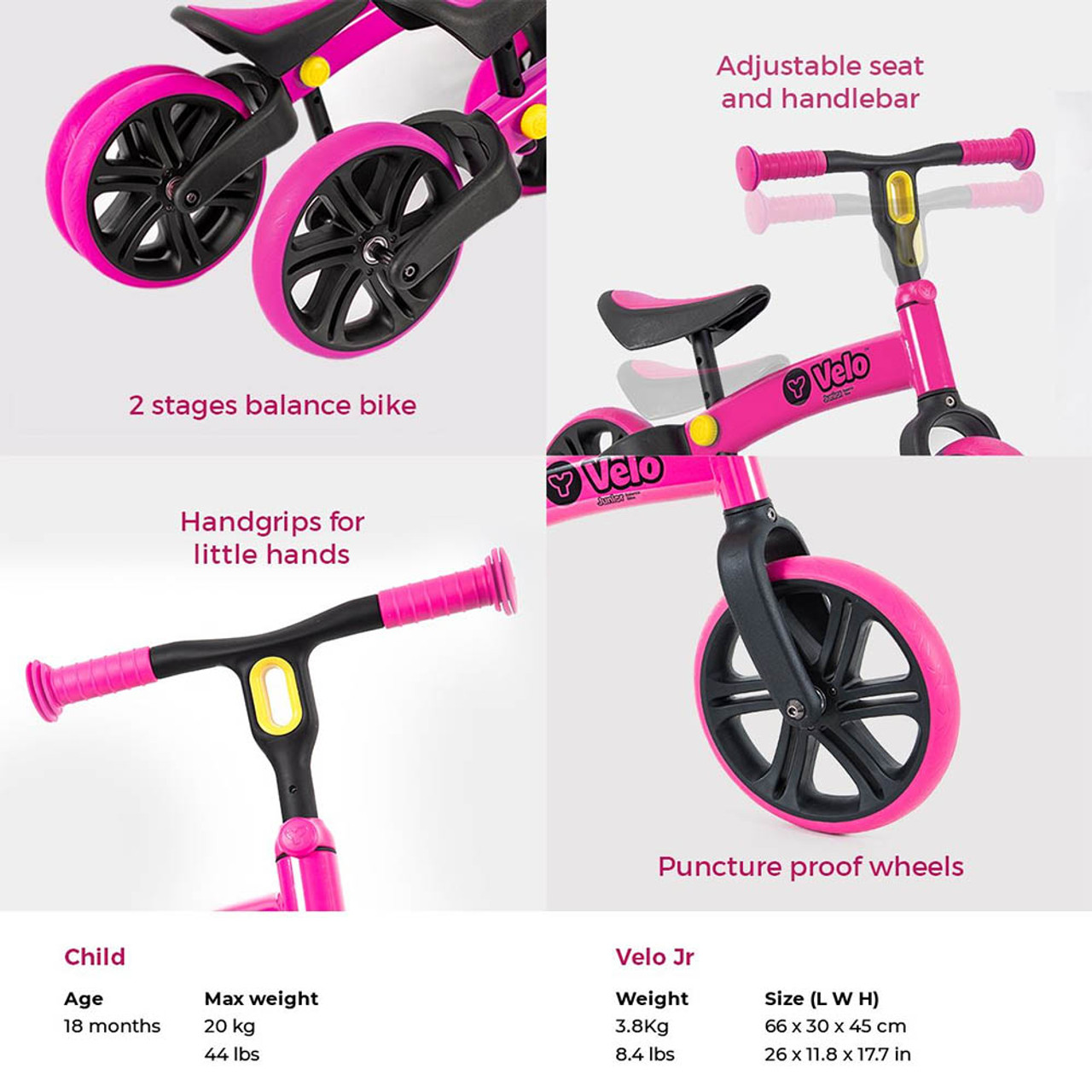 y velo pink balance bike