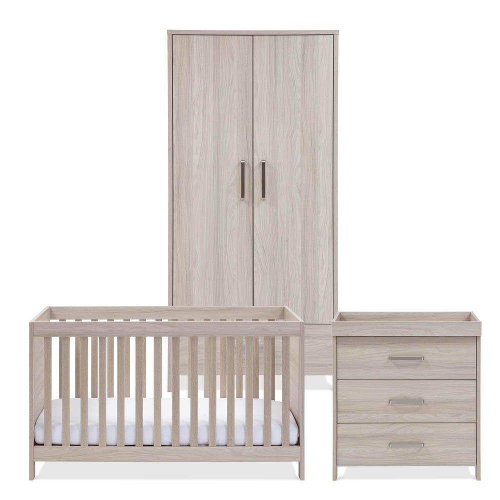 gray crib and changing table