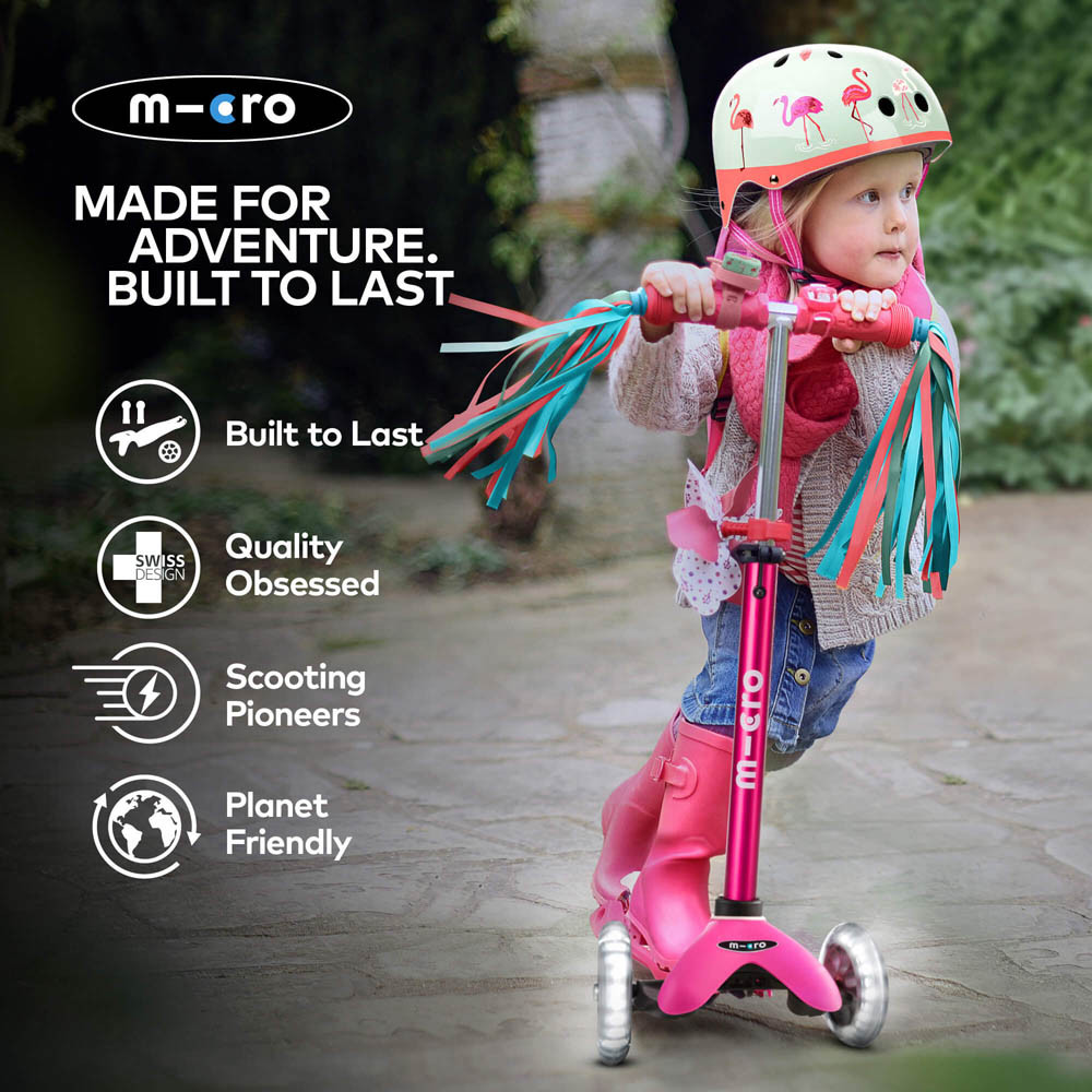 Micro Mini Deluxe LED Scooter Plus FREE Bell - Pink | Winstanleys