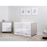 Ickle Bubba Pembrey Cot Bed, Under Drawer & Changing Unit - Ash Grey & White