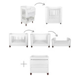 Gaia Serena Complete Sleep Cot Bed+/ Co-Sleep & Dresser Room Set - White/Walnut