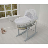 Cuddles Collection Moses Basket + Rocking Stand - Grey Wicker White Dimple