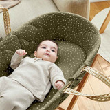 Little Green Sheep Natural Quilted Moses Basket & Mattress - Juniper Rice