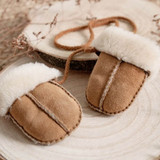 Baa Baby Sheepskin Puddy Mittens on String - Chestnut