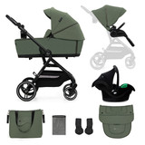 Kinderkraft YOXI 3-in-1 Pram & Car Seat Bundle - Mystic Green
