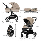 Kinderkraft YOXI 3-in-1 Pram & Car Seat Bundle - Sandy Beige