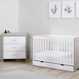 Ickle Bubba Pembrey 2 Piece Room Set, Under Drawer & Fibre Mattress - Ash Grey & White