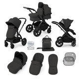 Ickle Bubba Stomp Luxe 9-Piece Pram - Black/Charcoal Grey/Black