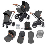 Ickle Bubba Stomp Luxe Pram - Black/Charcoal Grey/Tan