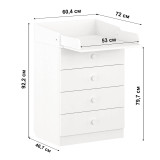 Shefa Kids Changing Dresser 600 with 4 Drawers - Elm White