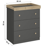 Shefa Kids Changing Unit 888 with 3 Drawers - Graphite/Cremona Oak