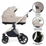 My Babiie MB450 LUXE 3-in-1 Travel System + Rotating Car Seat, Toddler Seat & Base - Feather