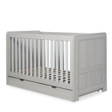 Ickle Bubba Pembrey Cot Bed, Under Drawer and Fibre Mattress - Ash Grey