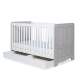 Ickle Bubba Pembrey Cot Bed, Under Drawer and Fibre Mattress - Ash Grey & White