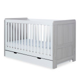 Ickle Bubba Pembrey Cot Bed, Under Drawer and Fibre Mattress - Ash Grey & White