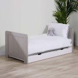 Ickle Bubba Pembrey Cot Bed, Under Drawer and Fibre Mattress - Ash Grey & White