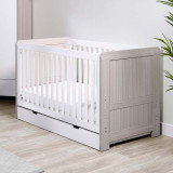 Ickle Bubba Pembrey Cot Bed, Under Drawer and Fibre Mattress - Ash Grey & White