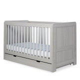 Ickle Bubba Pembrey Cot Bed, Under Drawer and Premium Sprung Mattress - Ash Grey