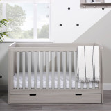 Ickle Bubba Pembrey Cot Bed, Under Drawer and Premium Sprung Mattress - Ash Grey