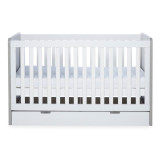 Ickle Bubba Pembrey Cot Bed, Under Drawer and Premium Sprung Mattress - Ash Grey & White
