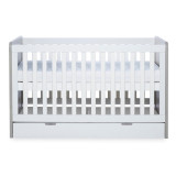 Ickle Bubba Pembrey Cot Bed, Under Drawer and Premium Sprung Mattress - Ash Grey & White
