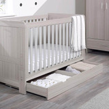 Ickle Bubba Pembrey Cot Bed, Under Drawer and All Seasons Premium Pocket Sprung Mattress - Ash Grey