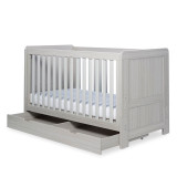 Ickle Bubba Pembrey Cot Bed, Under Drawer and All Seasons Premium Pocket Sprung Mattress - Ash Grey