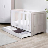 Ickle Bubba Pembrey Cot Bed, Under Drawer and All Seasons Premium Pocket Sprung Mattress - Ash Grey & White