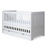 Ickle Bubba Pembrey Cot Bed, Under Drawer and All Seasons Premium Pocket Sprung Mattress - Ash Grey & White