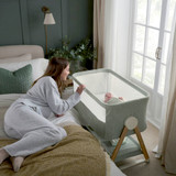 Mamas & Papas Lua Bedside Crib - Sage (lifestyle)