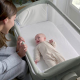 Mamas & Papas Lua Bedside Crib - Sage (lifestyle)