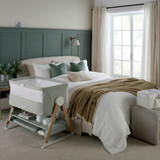 Mamas & Papas Lua Bedside Crib - Sage (lifestyle)
