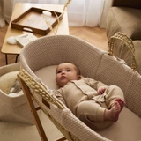 Little Green Sheep Organic Wheat Knitted Moses Basket, Mattress & Static Stand - Truffle/Natural