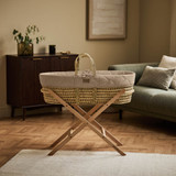 Little Green Sheep Organic Quilted Moses Basket, Mattress & Static Stand - Truffle Rice/Natural