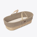 Little Green Sheep Organic Knitted Moses Basket, Mattress & Static Stand - Truffle/Walnut