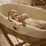 Little Green Sheep Organic Wheat Knitted Moses Basket, Mattress & Static Stand - Linen/Walnut