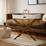 Little Green Sheep Organic Wheat Knitted Moses Basket, Mattress & Static Stand - White/Walnut