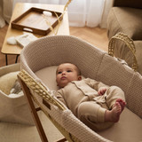 Little Green Sheep Organic Wheat Knitted Moses Basket, Mattress & Static Stand - Truffle/Walnut