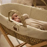 Little Green Sheep Organic Wheat Knitted Moses Basket, Mattress & Rocking Stand - Linen/Natural