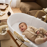 Little Green Sheep Organic Wheat Knitted Moses Basket, Mattress & Rocking Stand - White/Natural