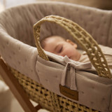 Little Green Sheep Organic Dimple Moses Basket, Mattress & Rocking Stand - Truffle/Walnut