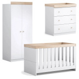 Little Acorns Burlington Cot Bed + Dresser + Wardrobe - White/Oak