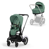 Cybex e-Priam Pram inc Lux Carrycot - Matt Black/Leaf Green (Ex-Display)