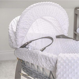 Clair de Lune Dimple Moses Basket + Rocking Stand - Grey Wicker/White (Outlet)