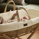 Little Green Sheep Muslin Moses Basket, Mattress & Static Stand - Ecru/Walnut