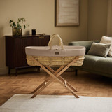 Little Green Sheep Muslin Moses Basket, Mattress & Static Stand - Truffle/Natural