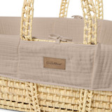 Little Green Sheep Muslin Moses Basket, Mattress & Rocking Stand - Truffle/Walnut