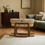 Little Green Sheep Muslin Moses Basket, Mattress & Rocking Stand - Truffle/Walnut