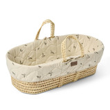 Little Green Sheep Organic Quilted Moses Basket, Mattress & Static Stand - Leaf Print/Natural