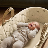Little Green Sheep Organic Quilted Moses Basket, Mattress & Rocking Stand - Leaf Print/Natural